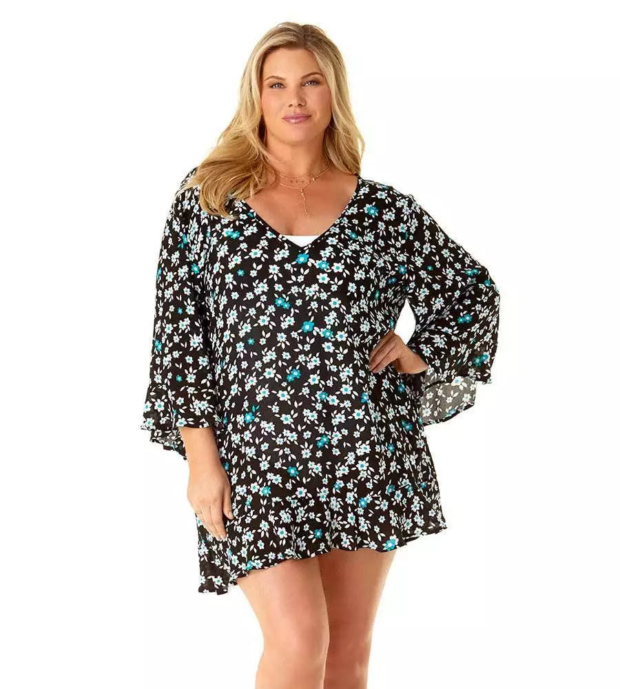 Anne Cole Plus - Flounce V Neck Tunic, Size 18-20 W