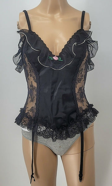 Nani Flower Lace Chemise With Garter Straps, Size Medium