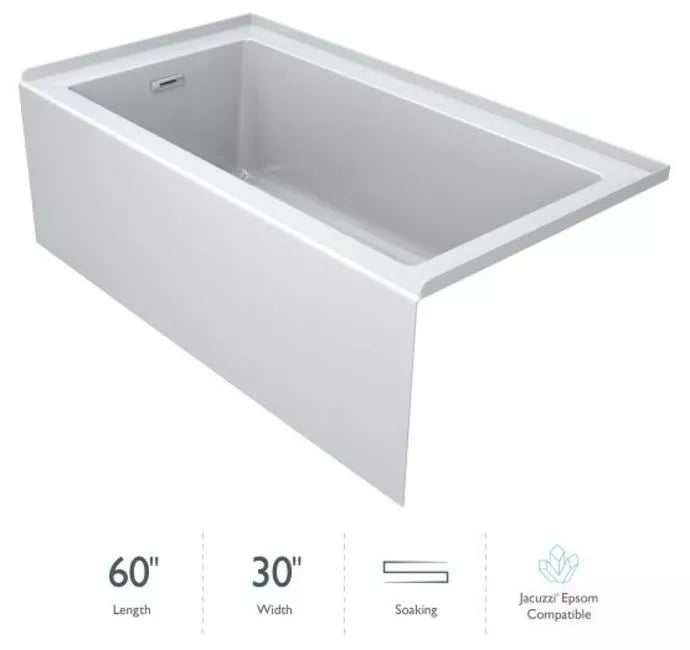 Jacuzzi Linea 60 x 30 Acrylic Soaking Bathtub for Three Wall Alcove Installation