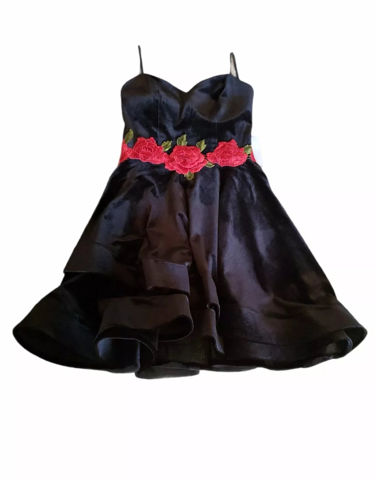 B Darlin Juniors Embroidered Strapless Fit and Flare Dress, Black, Size 15/16