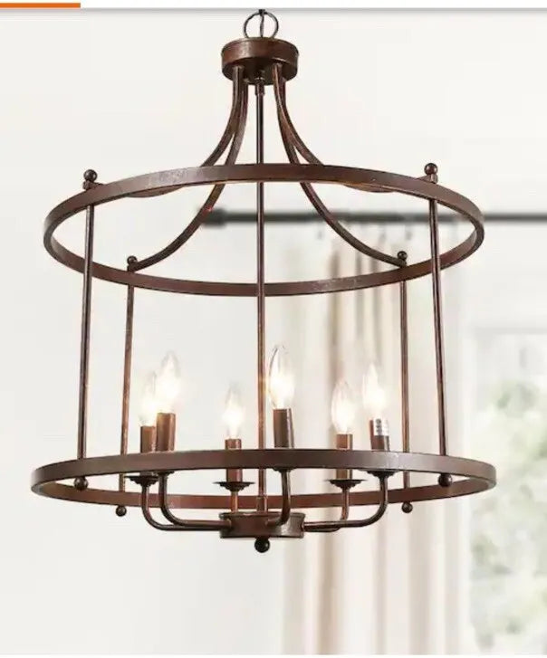 LNC Mocha 6-Light Antique Brozne Rustic Cage Chandelier