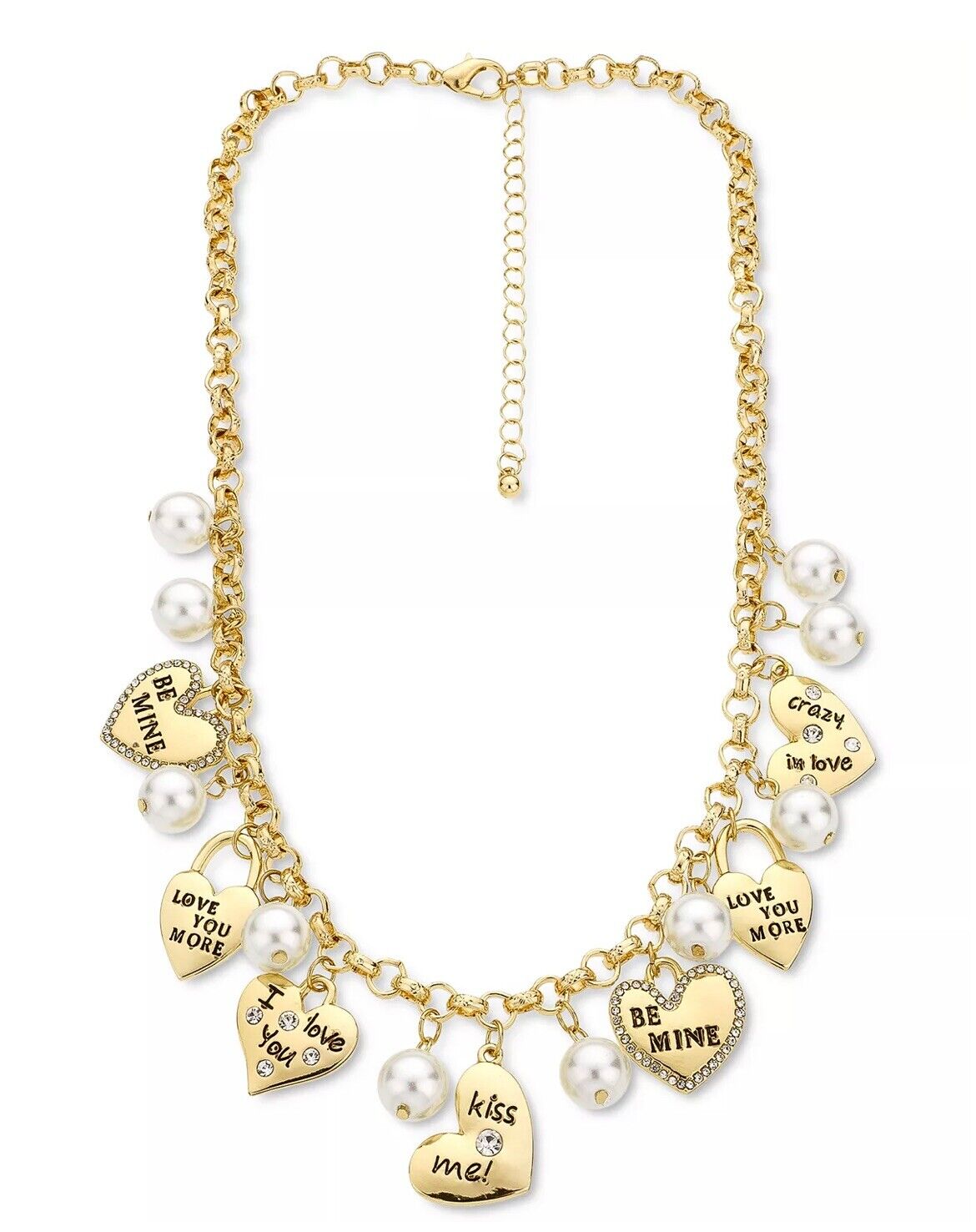 Holiday Lane Gold-Tone Pave Valentine Heart and Imitation Pearl Charm Necklace