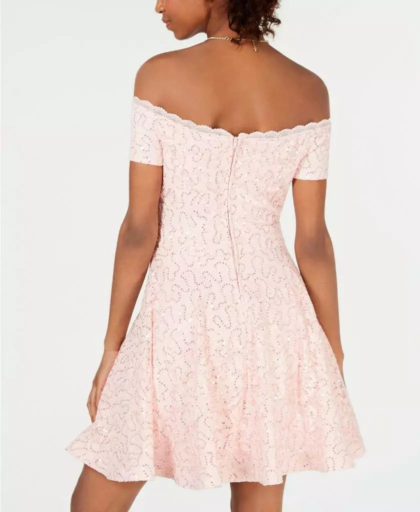 B Darlin Juniors Off-the-Shoulder Lace Dress, Blush, Size 11/12