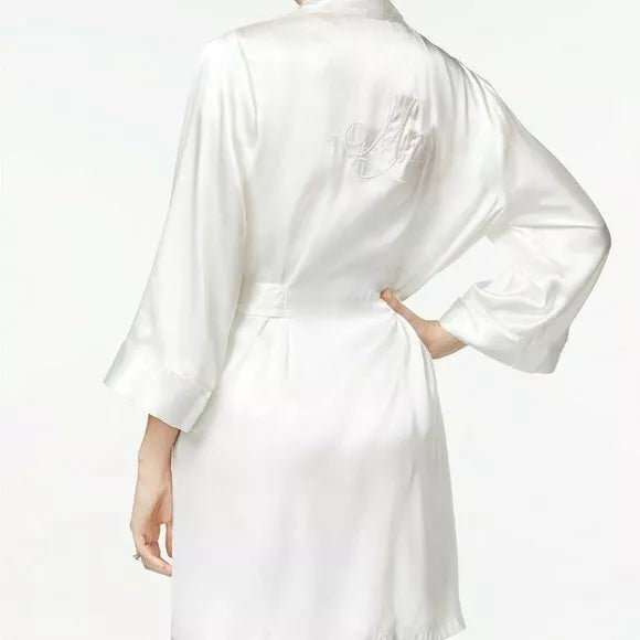 Linea Donatella Women's Mrs-Embroidered Wrap Robe Ivory White, Size Small