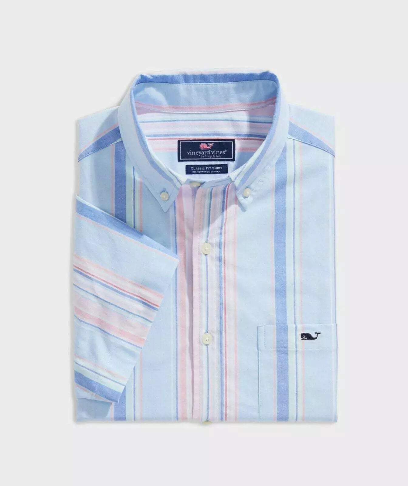 Vineyard Vines Mens Stretch Cotton Short-Sleeve Awning Stripe Shirt, Size Large