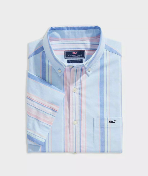 Vineyard Vines Mens Stretch Cotton Short-Sleeve Awning Stripe Shirt, Size Large