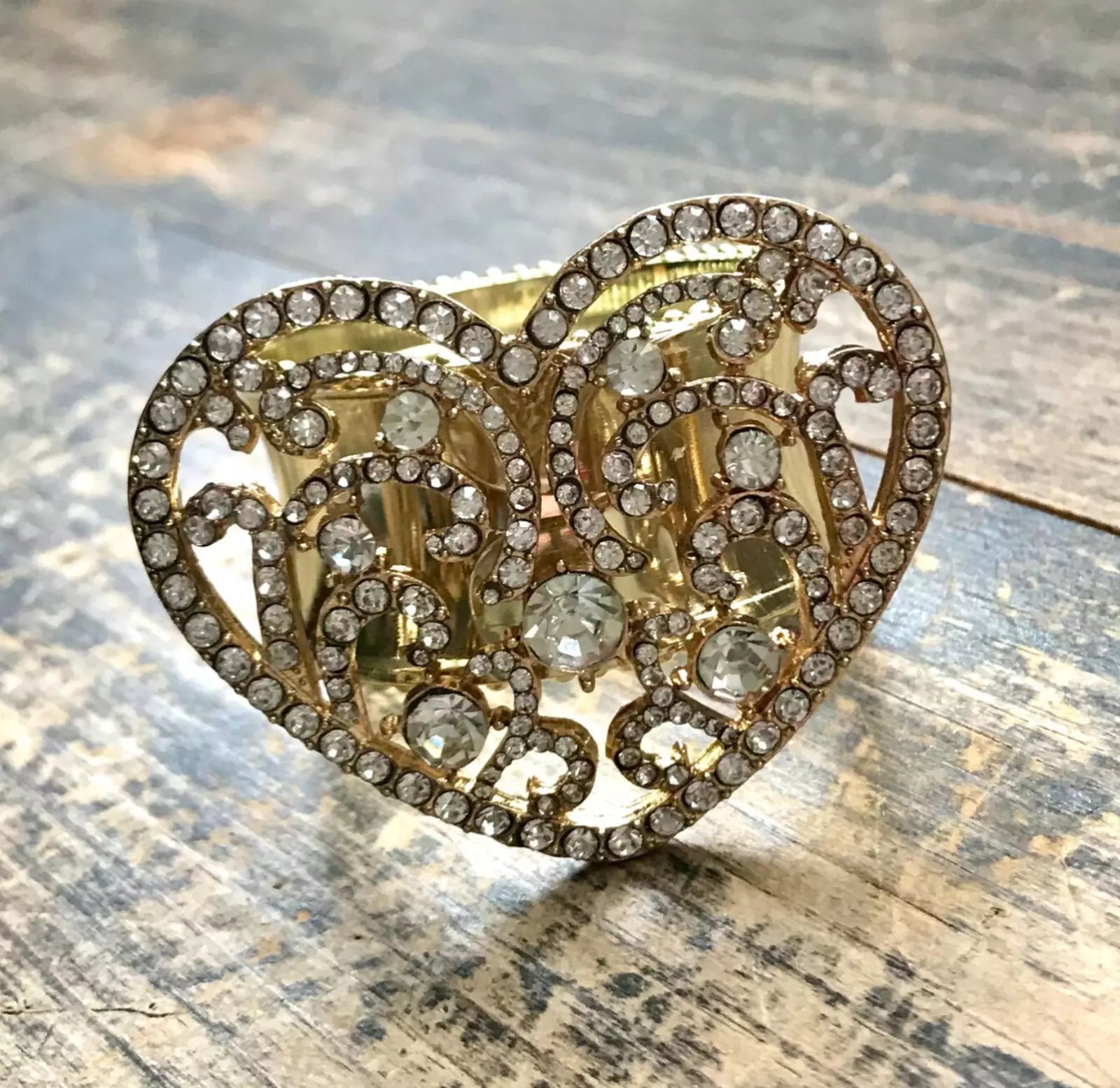 Holiday Lane Gold-Tone Crystal Filigree Heart Pin