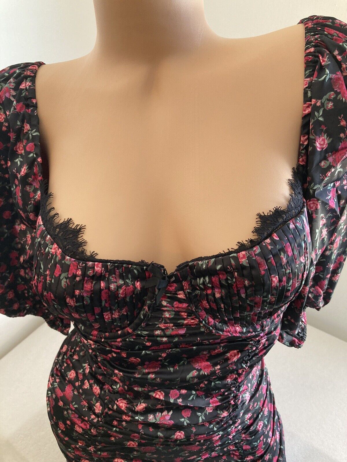 For Love and and Lemons Melrose Black Floral Mini Dress, Size Large