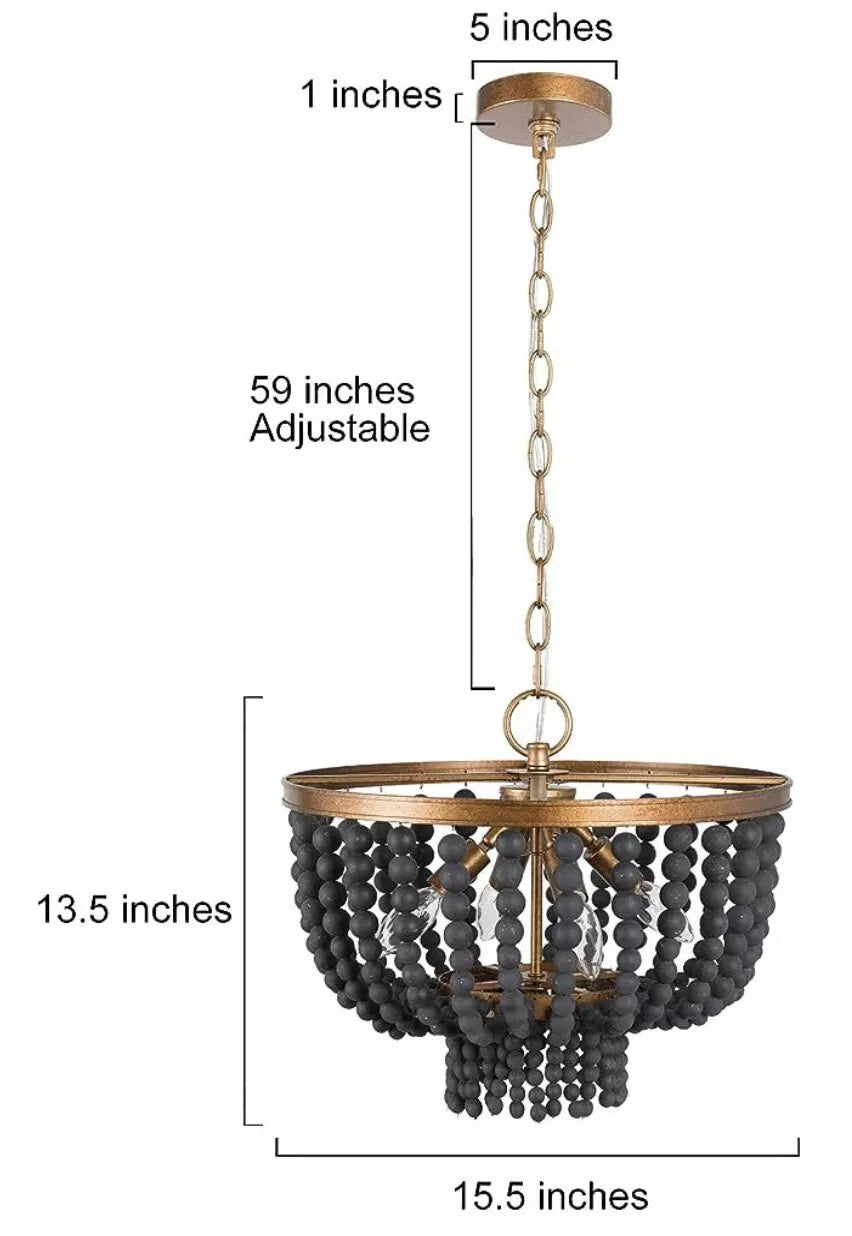 Lnc Home Boho Chandalier Black Beaded 4 Light gold A03898