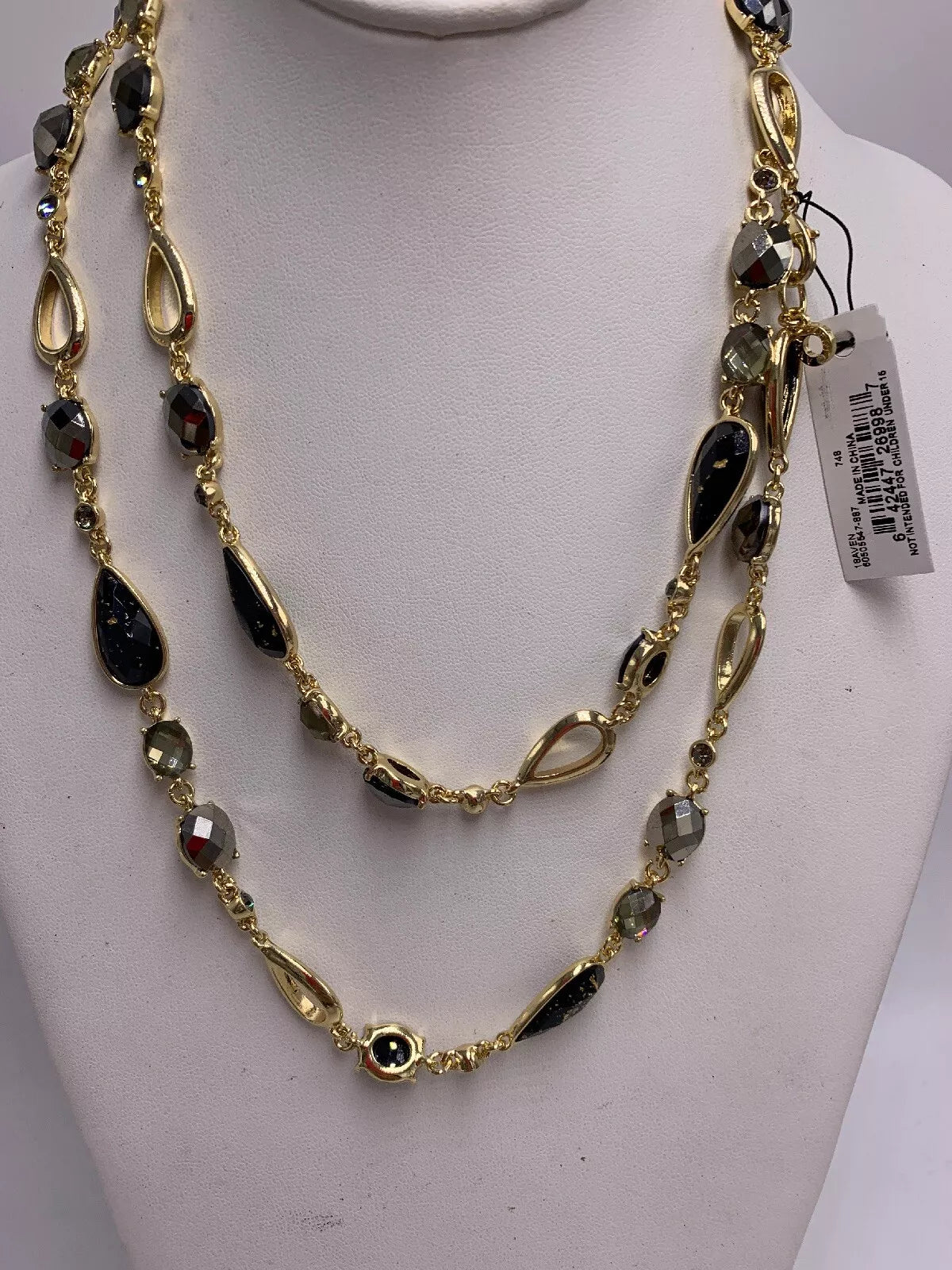 Charter Club Necklace Black Beads Smoky Rhinestones