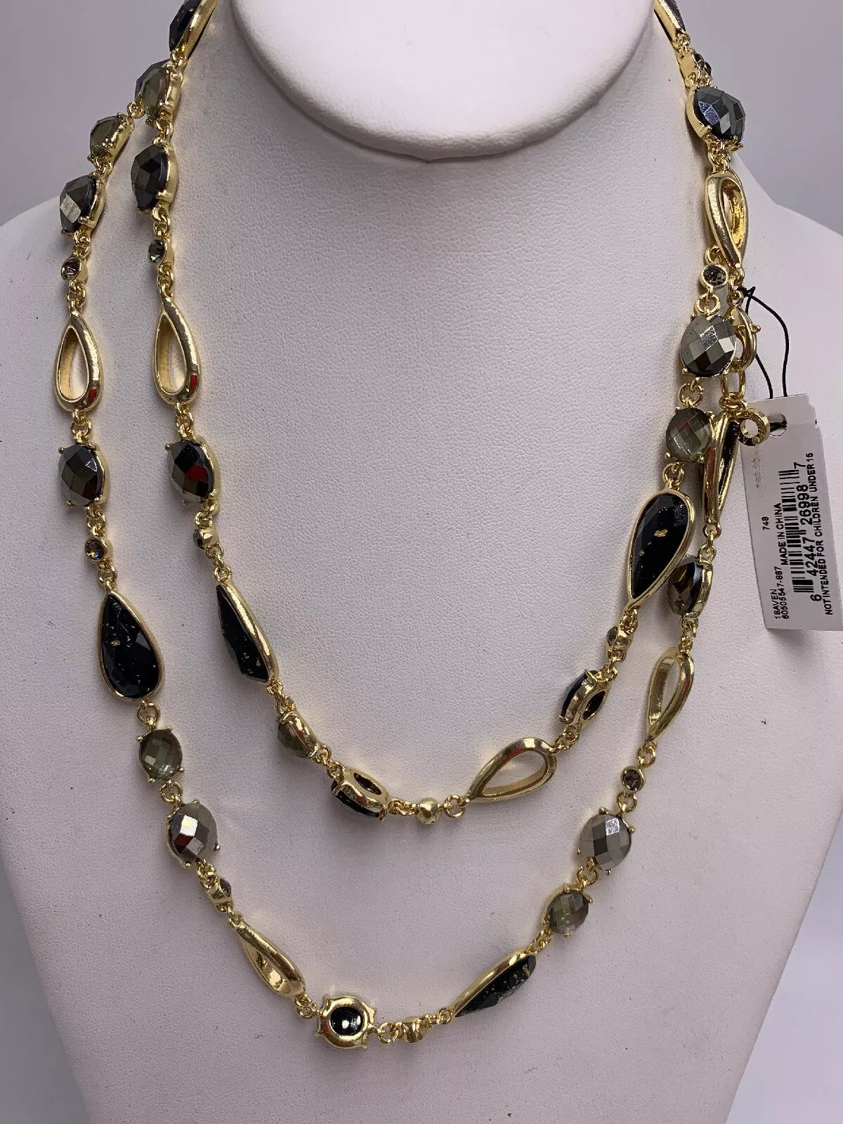 Charter Club Necklace Black Beads Smoky Rhinestones