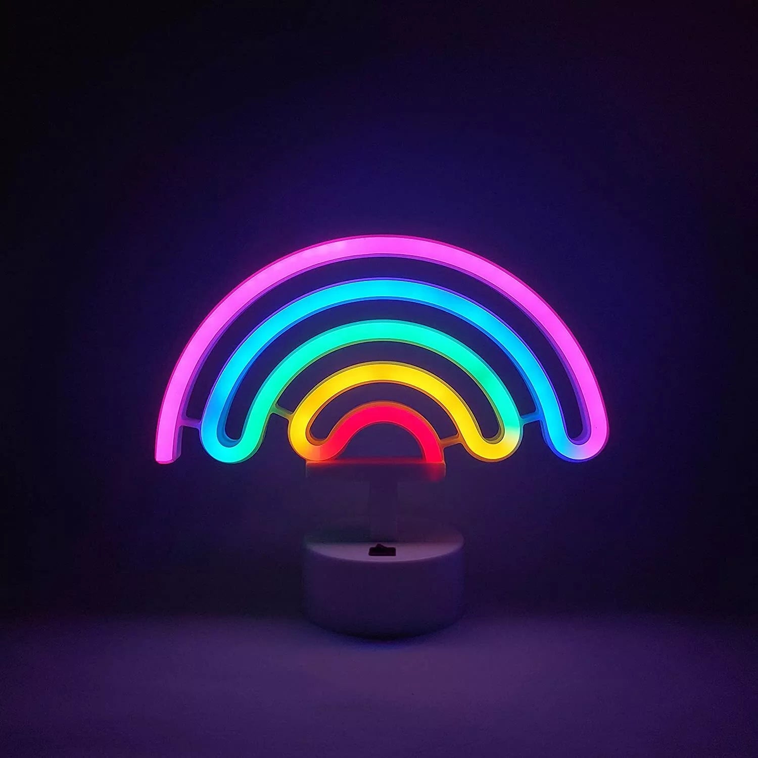 Neon Sign Colorful Rainbow Led Night Lights Lamp with Holder Base Battery req