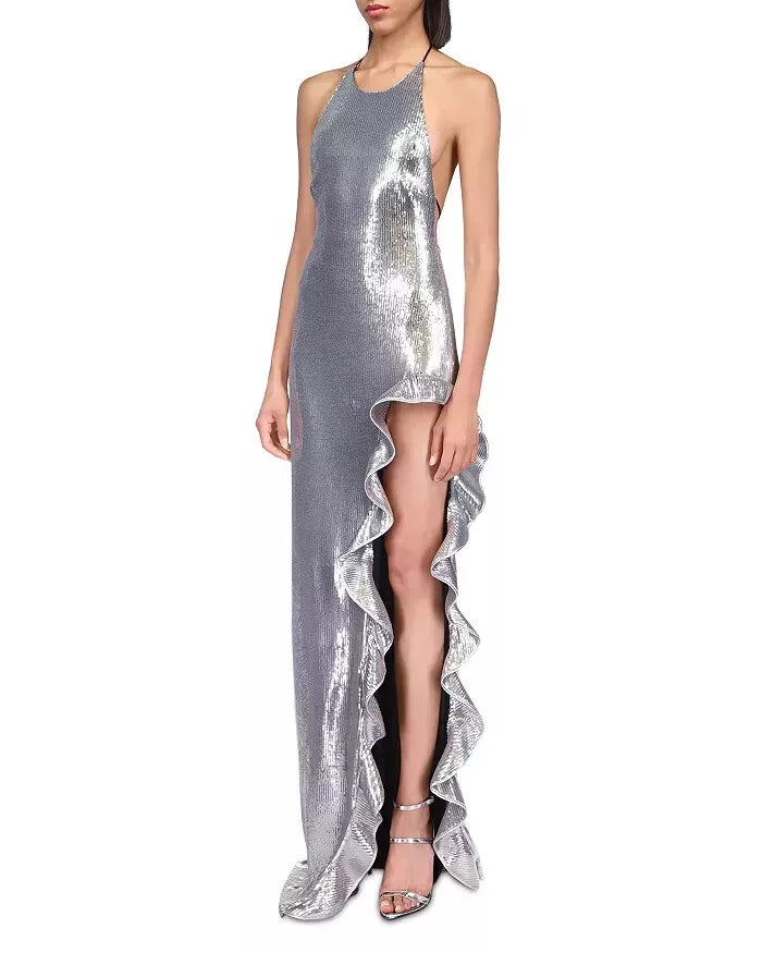 David Koma Sequin Ruffle Halter Column Gown, Size 10