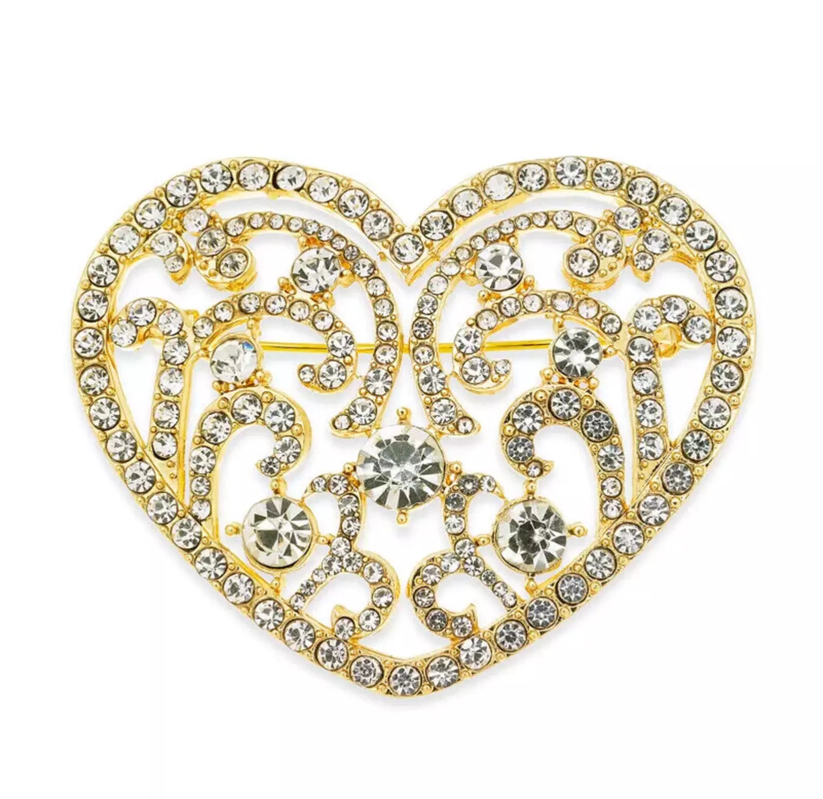 Holiday Lane Gold-Tone Crystal Filigree Heart Pin