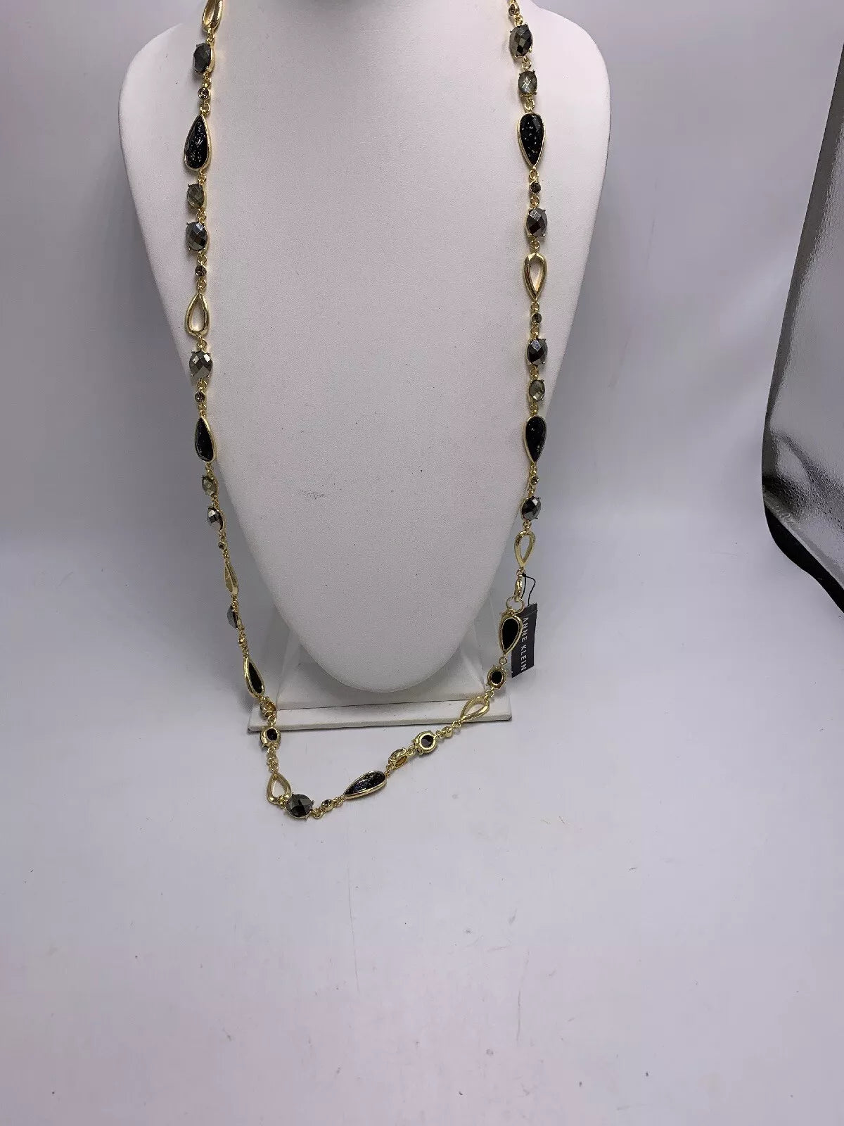 Charter Club Necklace Black Beads Smoky Rhinestones