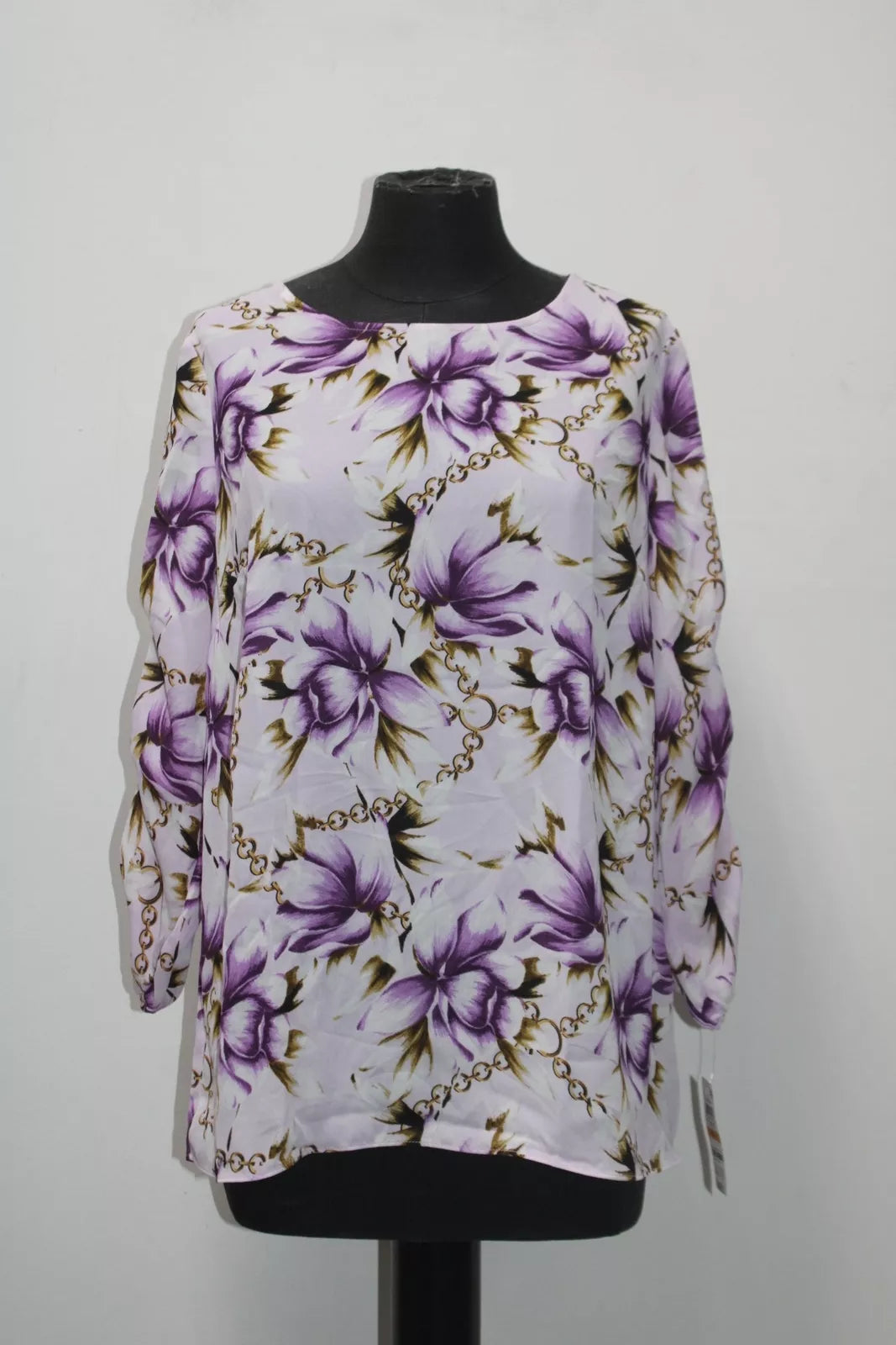 JM Collection Printed Statement-Sleeve Blouse,Size Small