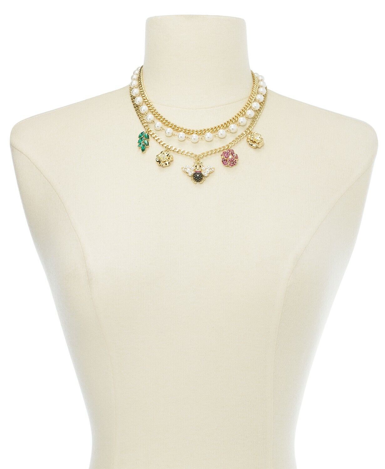 Thalia Sodi Gold-Tone Crystal & Imitation Pearl Bee Multi-Charm Layered Necklace