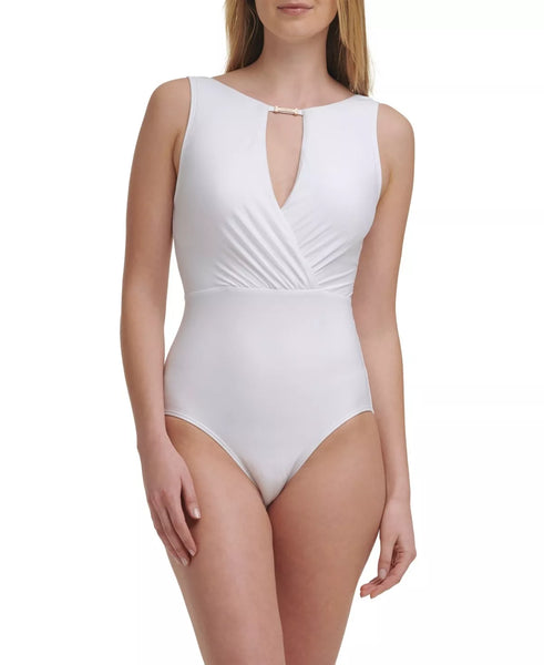 Calvin Klein Womens Tummy Control Keyhole Removable Cups High Neck One Piece