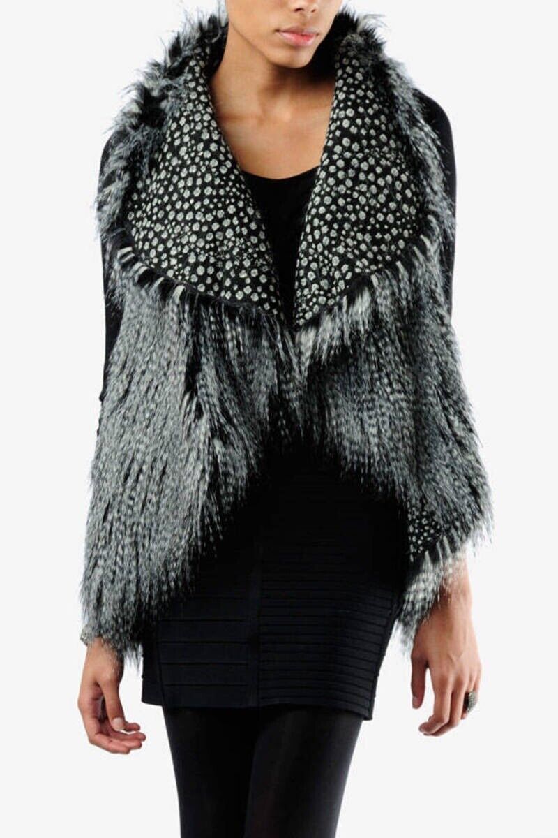 Alice + Olivia Chris Faux Fur Shawl Collar Vest Grey XS