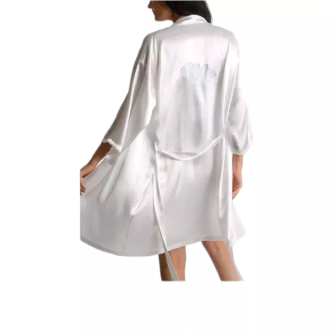 Linea Donatella Women's Mrs-Embroidered Wrap Robe Ivory White, Size Small