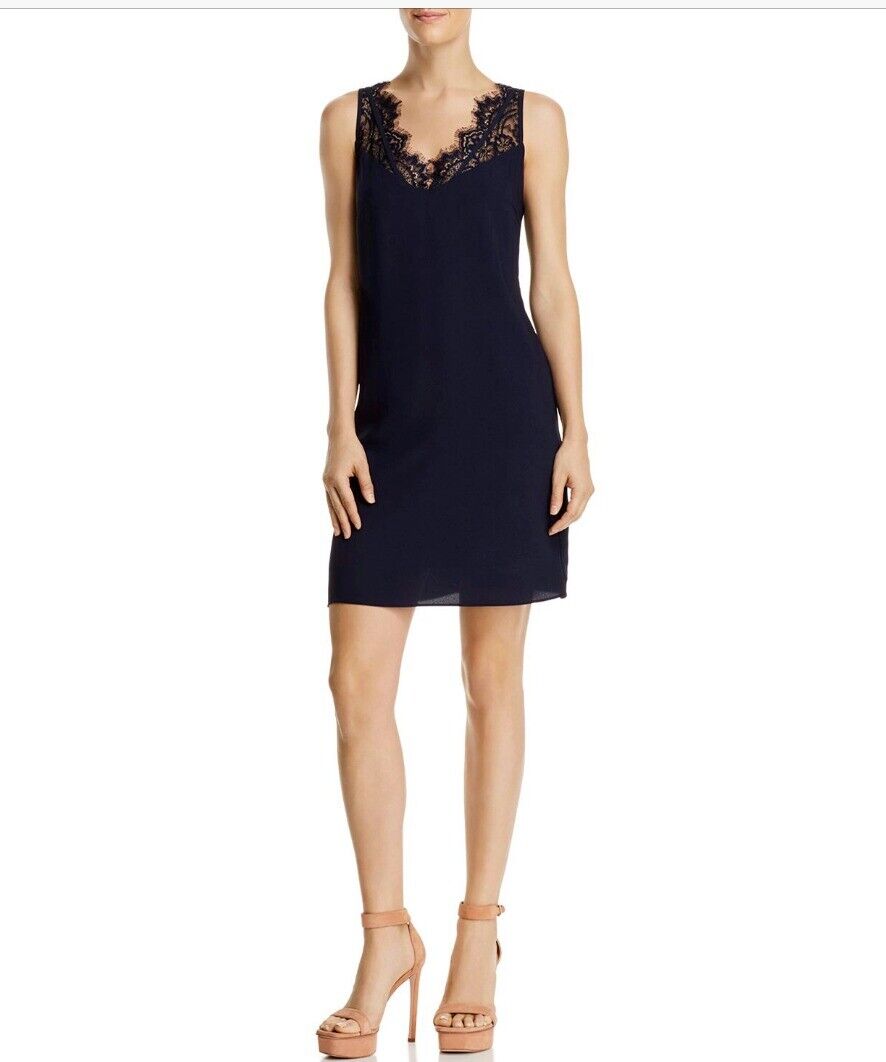 Aqua Women's Lace-Trim Shift Dress, Navy Size Medium