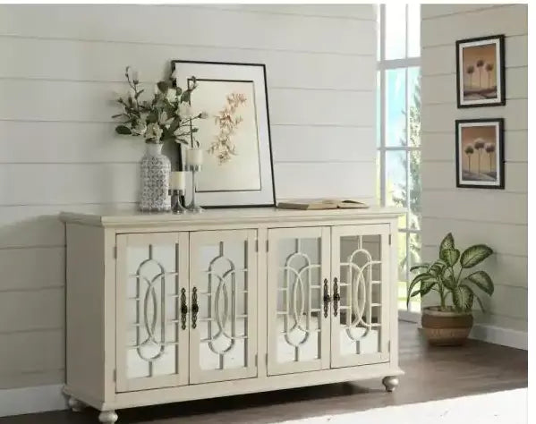 Martin Svensson Home Orleans Antique White Wood TV Stand Fits 65 In. With Mirrow