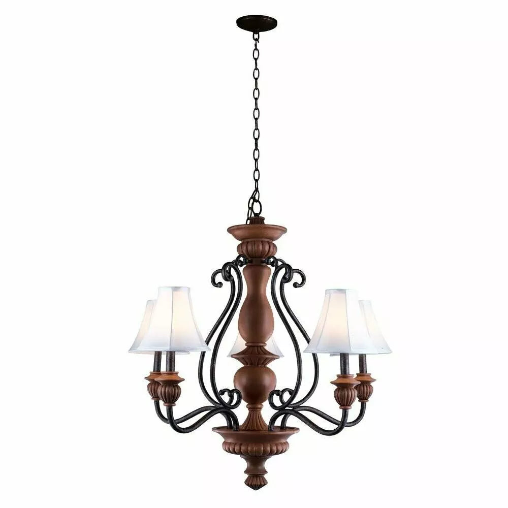 World Imports Elysia 5-Light Elegant White Fabric Shade Antiqued Gold Chandelier