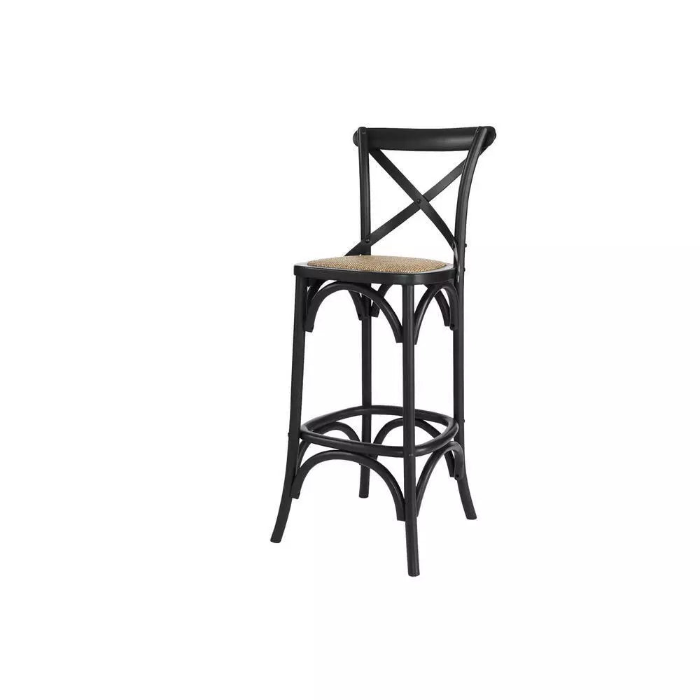 Home Decorators Mavery Black Wood Bar Stool With Woven 18 In. W X 43.7 In. H