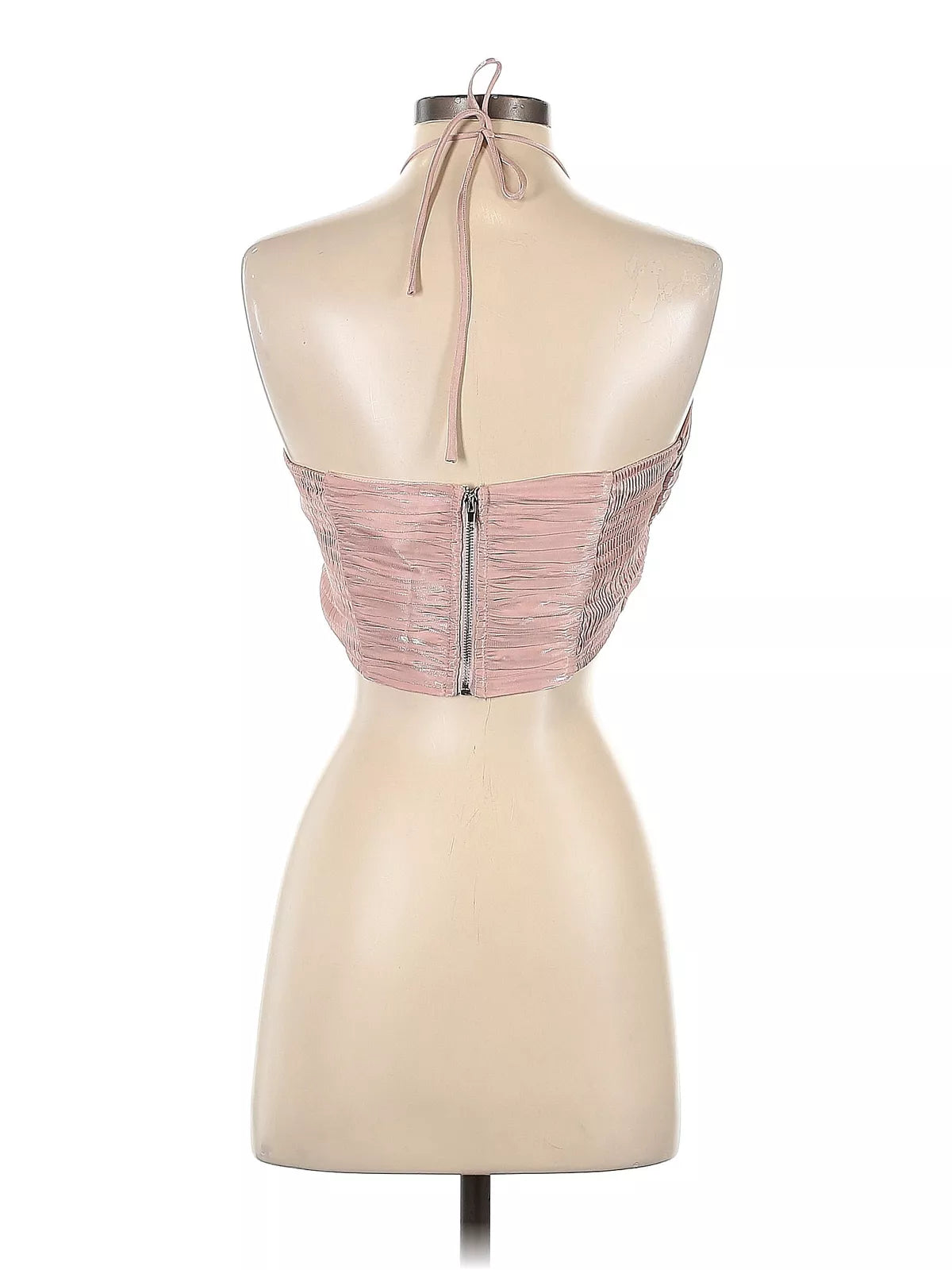 Lulus Live the Night Dusty Rose Satin Ruched Halter Crop Top, Size Large