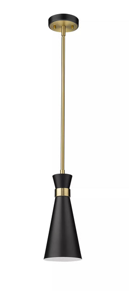 Z-Lite Soriano Matte Black and Heritage Brass One-Light Mini Pendant