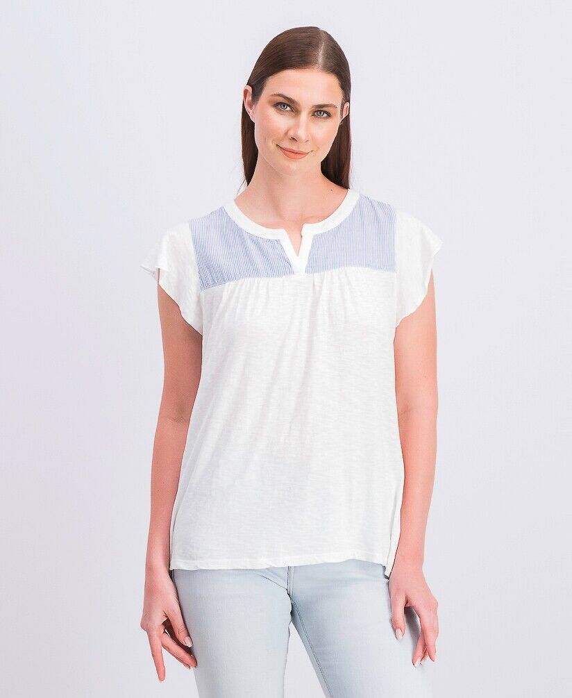 Style & Co Contrast-Yoke Cotton Top, Size XXL