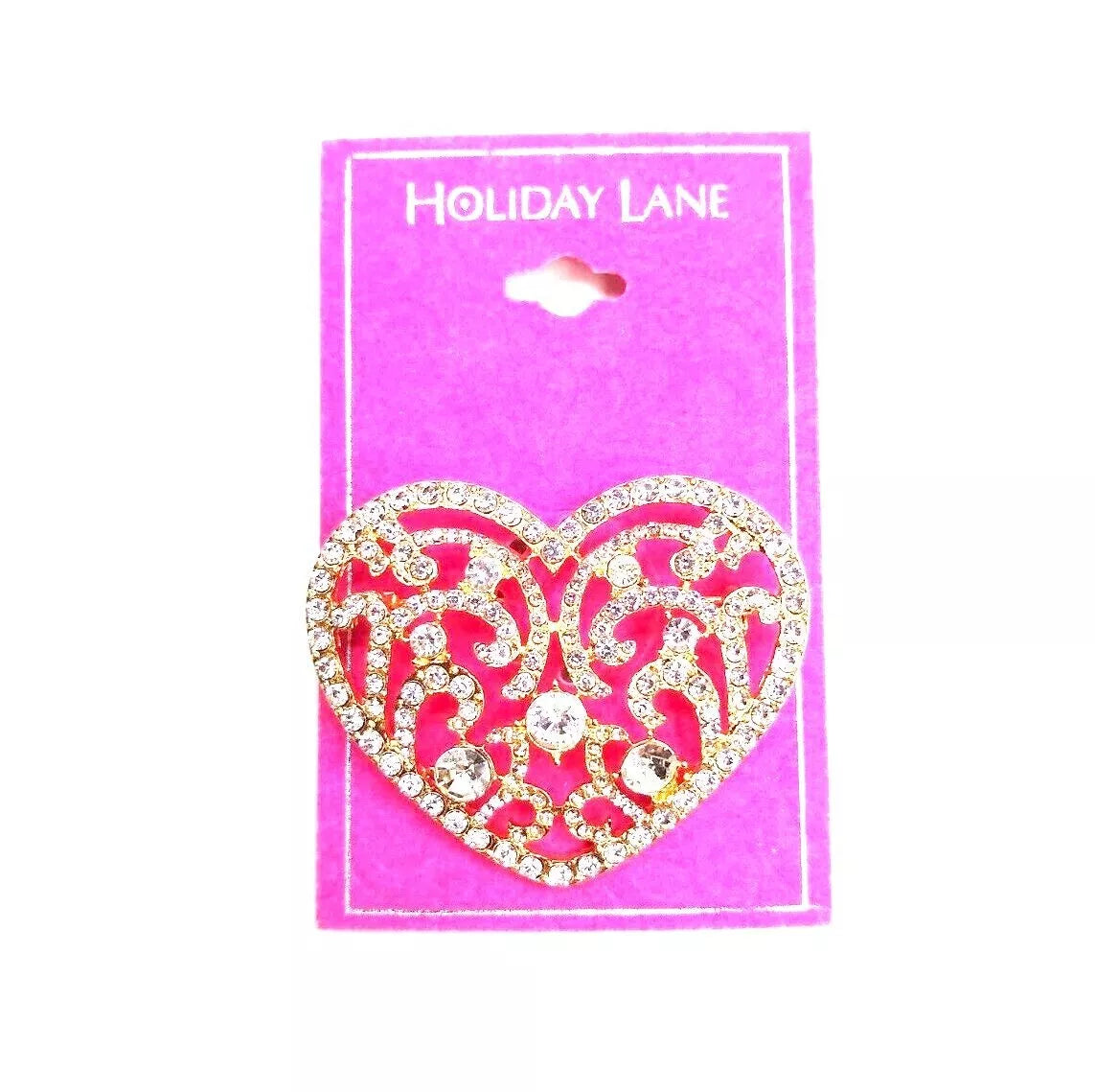 Holiday Lane Gold-Tone Crystal Filigree Heart Pin