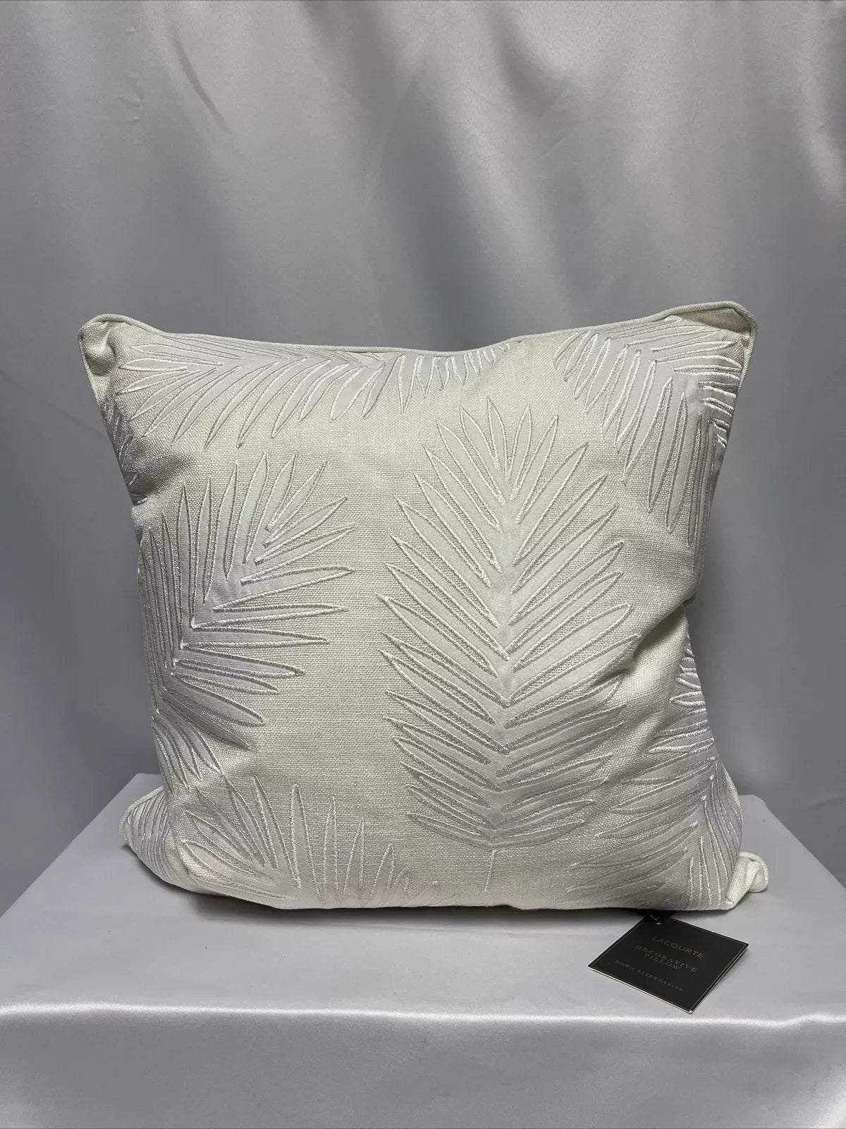 Lacourte Palm Leaf Velvet Applique 20 x 20 Decorative Pillow – White