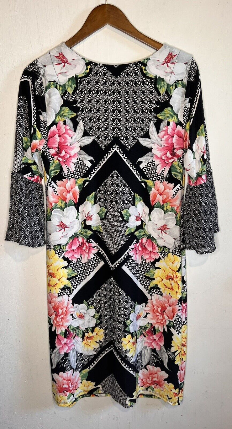 JM Collection Dress Womens Black Floral Magnolia Blossom Blooms, Size Small