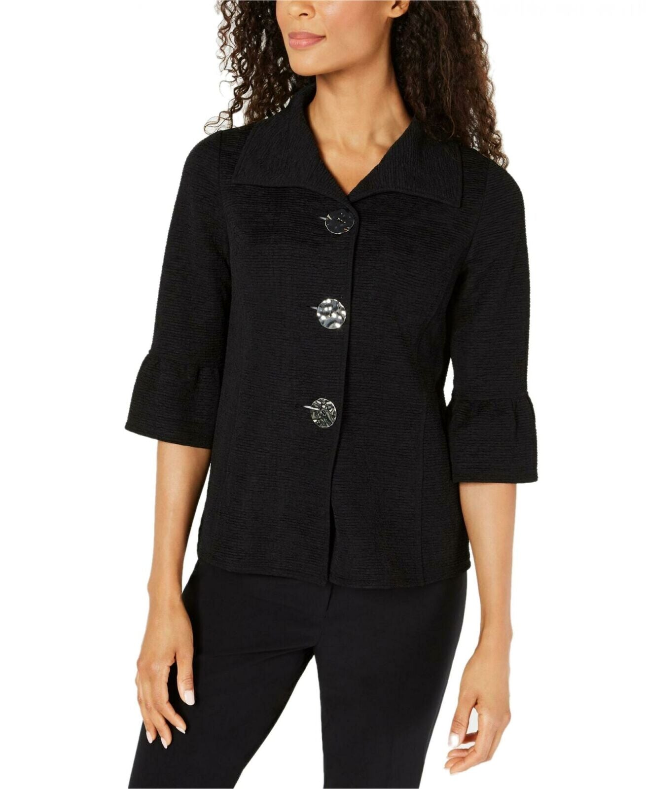 JM Collection Textured Three-Button Jacket,Large