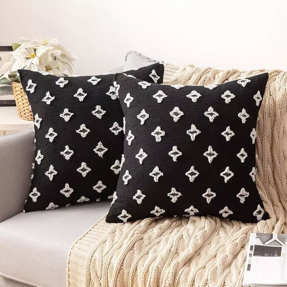 MIULEE Set of 2 Decorative Throw Pillow Covers Rhombic Jacquard Pillowcase Soft