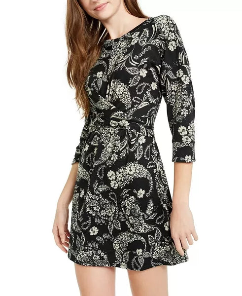 Be Bop Juniors Paisley Twist-Front Dress, Black Size XL