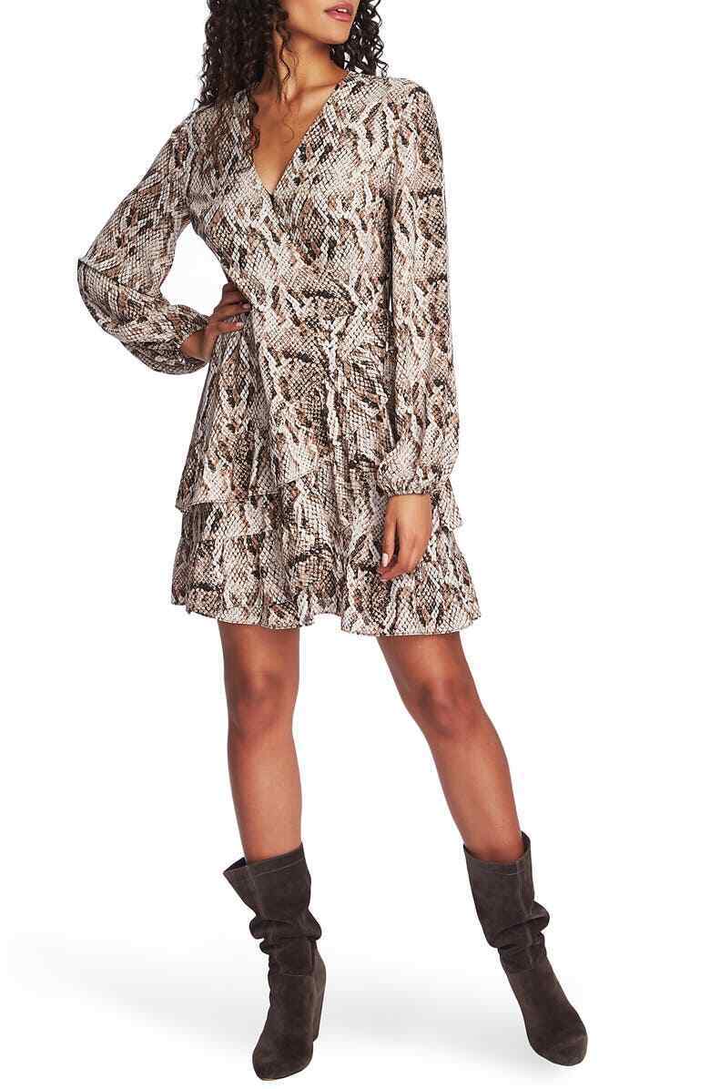 1.state Ruffled Snakeskin Print Dress, Size 00