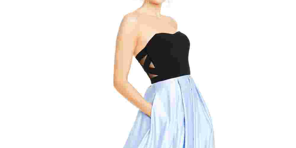 Blondie Nites Juniors Strapless Crisscross Gown Blue/Black, Size 3