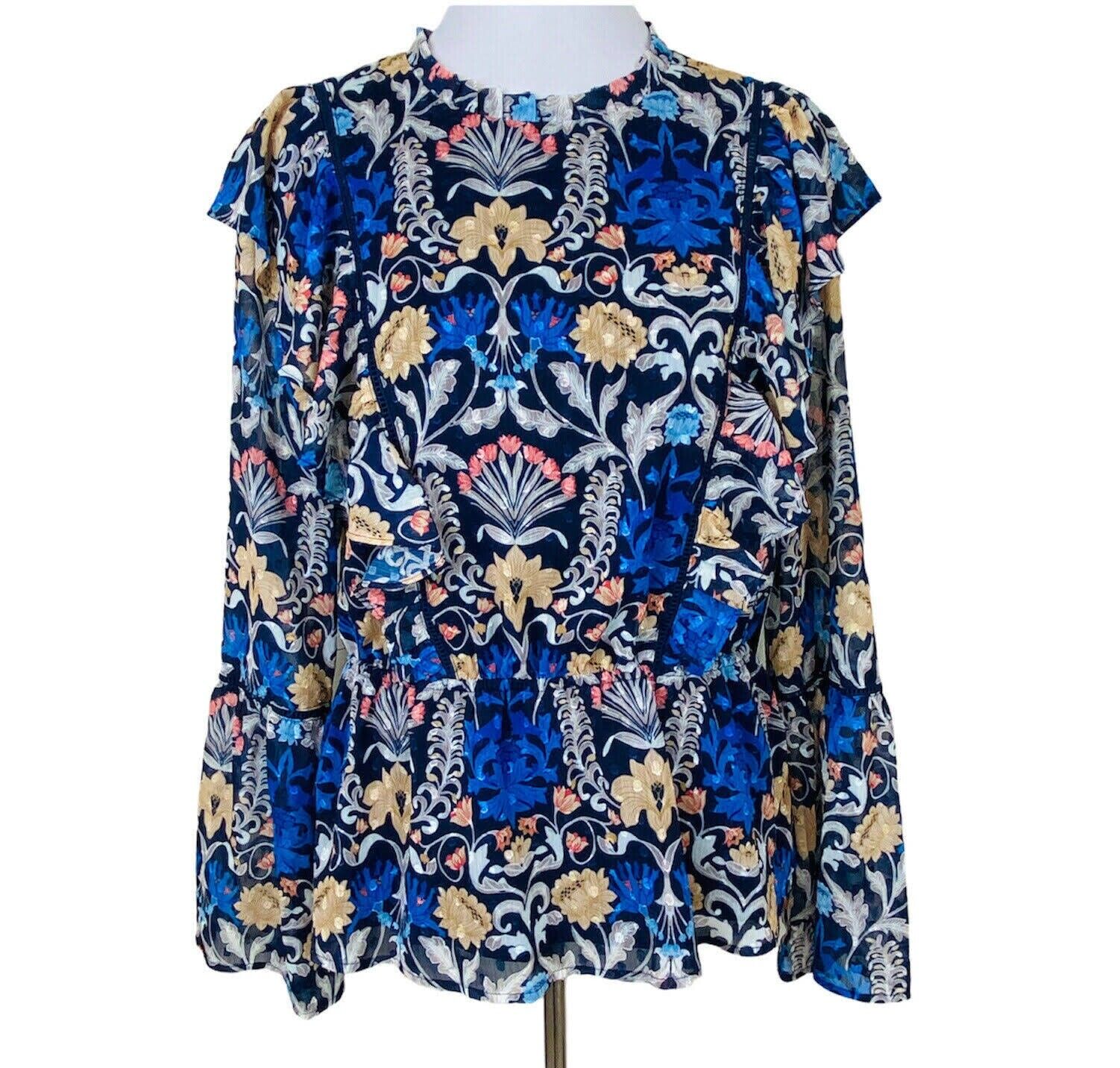 INC Womens Floral Print Ruffled Blouse, Size Large