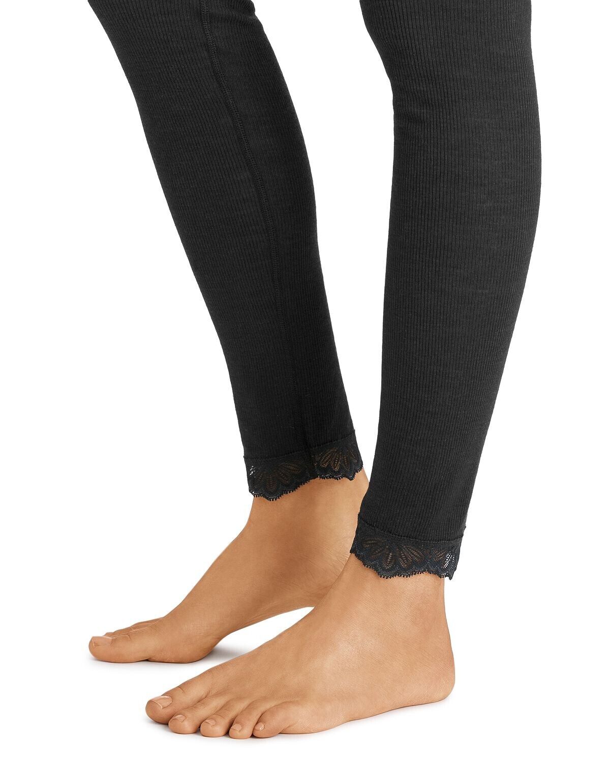 Hanro Super Soft Wool Blend Ribbed Lace Trim Leggings