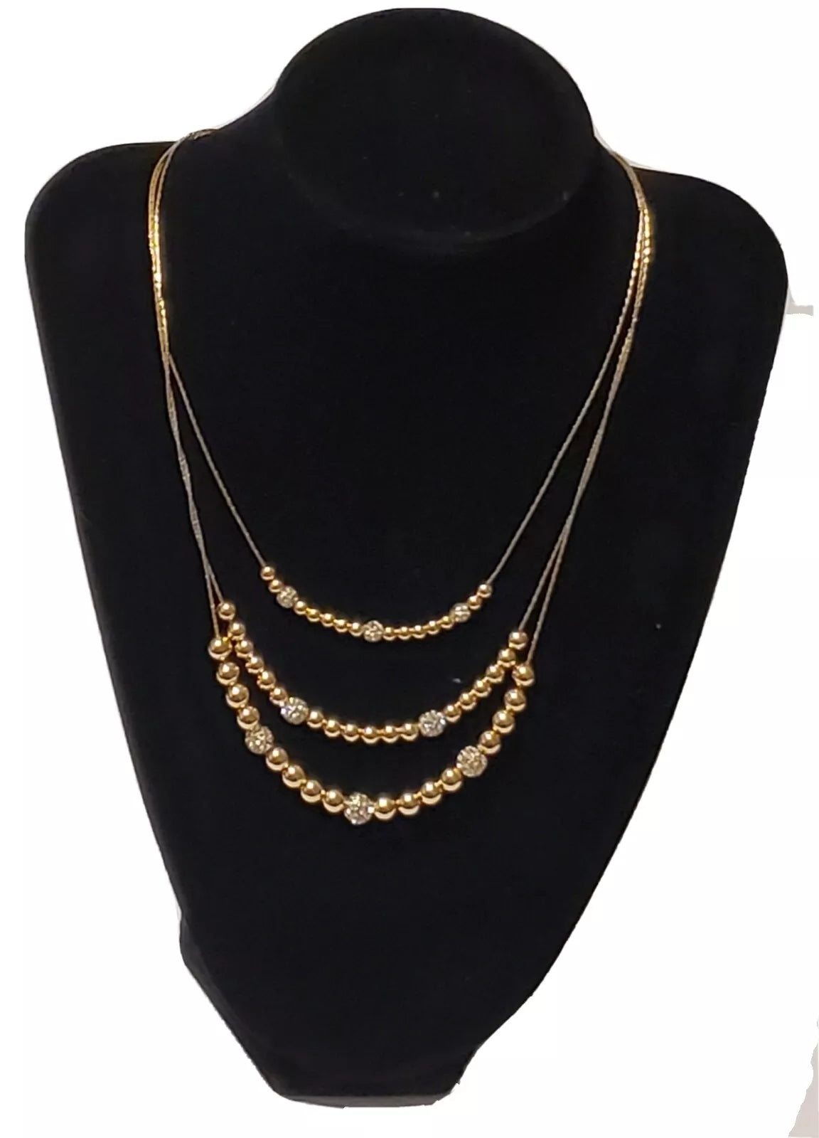 Anne Klein Gold-Tone Pave Fireball & Bead Layered Necklace, 16″ + 3″ Extender