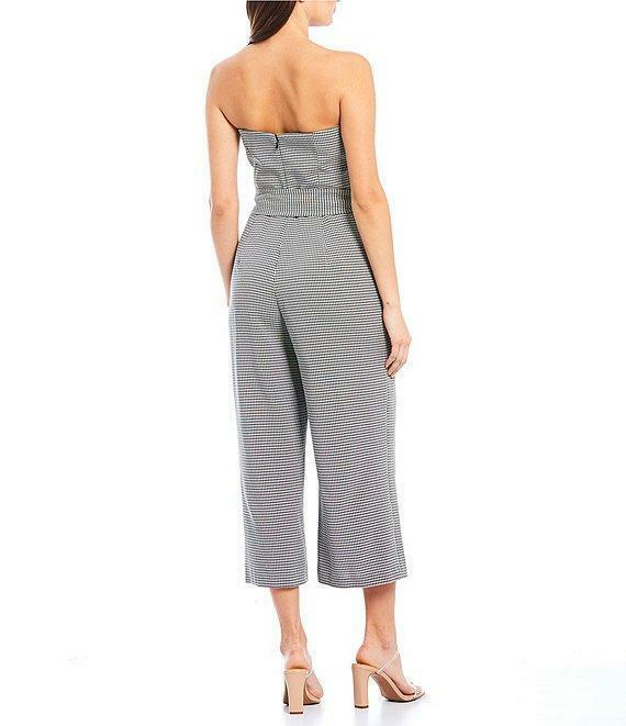 1.State Strapless Tie Waist Plaid Crop Jumpsuit, Size 10