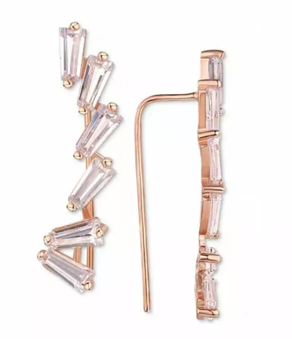 Tiara Cubic Zirconia Ear Climbers in 14k Rose Gold-Plated Sterling Silver