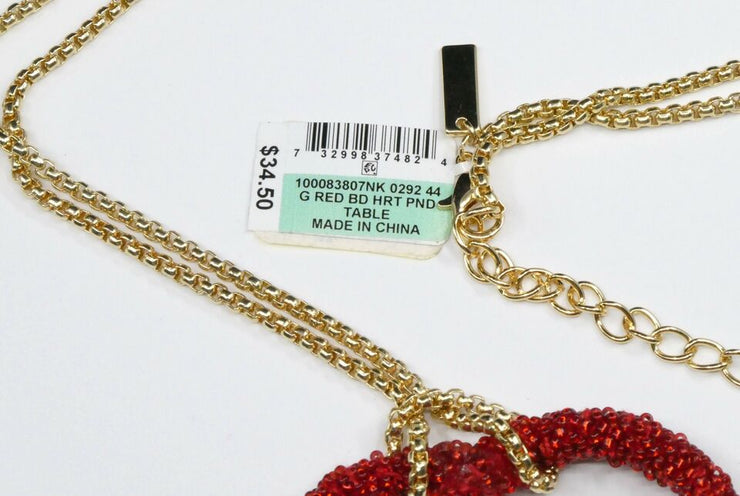Inc Gold-Tone Beaded Heart Pendant Necklace, 34 + 3 Extender