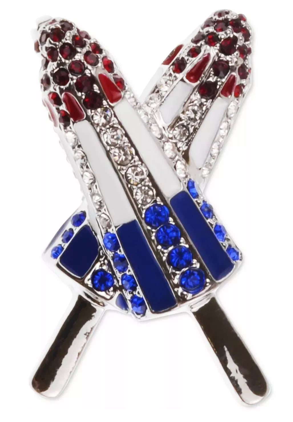 Holiday Lane Silver-Tone Red, White and Blue Pave Popsicle Pin