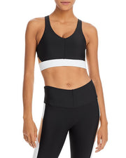 Aqua Athletic Womens Striped Panel Sports Bra Black Removable Cup Size XS
