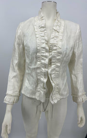 Rafael Women's Ivory Shimmer Ruffle Blazer Jacket, Size PM