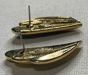 Vintage Trifari Gold Tone Black Enamel Accent Pierced Earrings