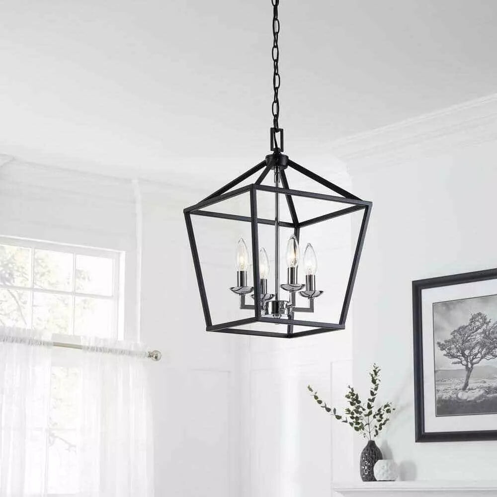 Home Decorators Collection Weyburn 4-Light Black and Polished Chrome Caged Chand